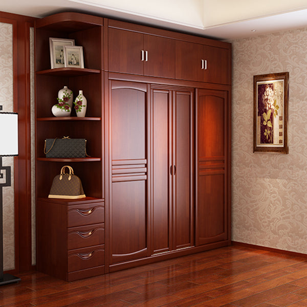 Rubber Wood Frame Wardrobe Freestanding Wardrobe Armoire with Shelves and Clothes Rail Clearhalo 'Armoires & Wardrobes' 'armoires_wardrobes' 'Bedroom Furniture' 'furn' 'furn_armoires_wardrobes' 'Furniture' 7371940