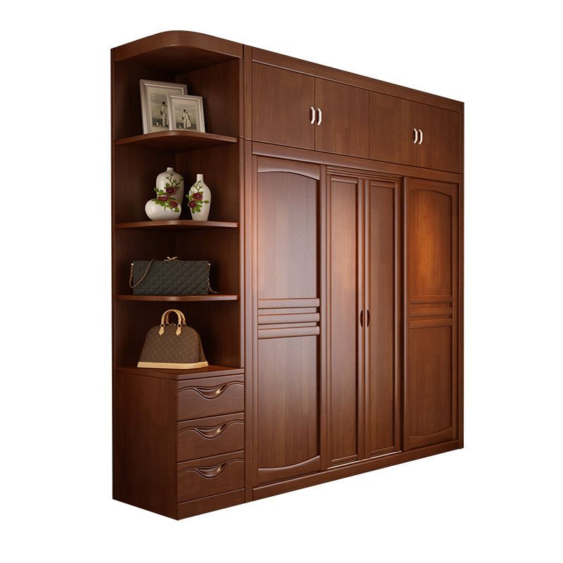 Rubber Wood Frame Wardrobe Freestanding Wardrobe Armoire with Shelves and Clothes Rail Armoire & Side Cabinet & Top Cabinet 91"L x 24"W x 83"H Clearhalo 'Armoires & Wardrobes' 'armoires_wardrobes' 'Bedroom Furniture' 'furn' 'furn_armoires_wardrobes' 'Furniture' 7371941