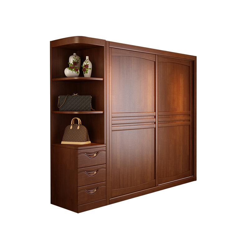 Rubber Wood Frame Wardrobe Freestanding Wardrobe Armoire with Shelves and Clothes Rail Armoire with Side Cabinet 55"L x 24"W x 83"H Clearhalo 'Armoires & Wardrobes' 'armoires_wardrobes' 'Bedroom Furniture' 'furn' 'furn_armoires_wardrobes' 'Furniture' 7371943