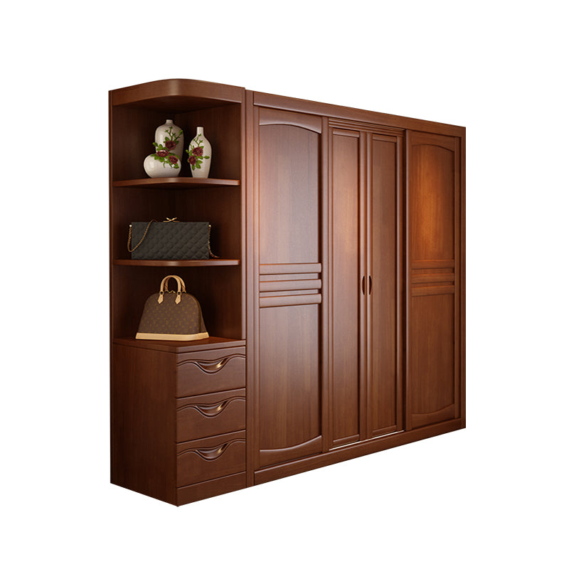 Rubber Wood Frame Wardrobe Freestanding Wardrobe Armoire with Shelves and Clothes Rail Armoire with Side Cabinet 71"L x 24"W x 83"H Clearhalo 'Armoires & Wardrobes' 'armoires_wardrobes' 'Bedroom Furniture' 'furn' 'furn_armoires_wardrobes' 'Furniture' 7371945