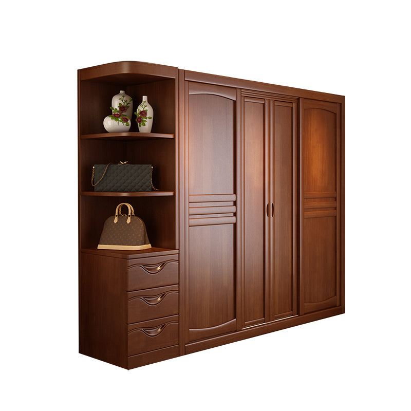 Rubber Wood Frame Wardrobe Freestanding Wardrobe Armoire with Shelves and Clothes Rail Armoire with Side Cabinet 79"L x 24"W x 83"H Clearhalo 'Armoires & Wardrobes' 'armoires_wardrobes' 'Bedroom Furniture' 'furn' 'furn_armoires_wardrobes' 'Furniture' 7371946