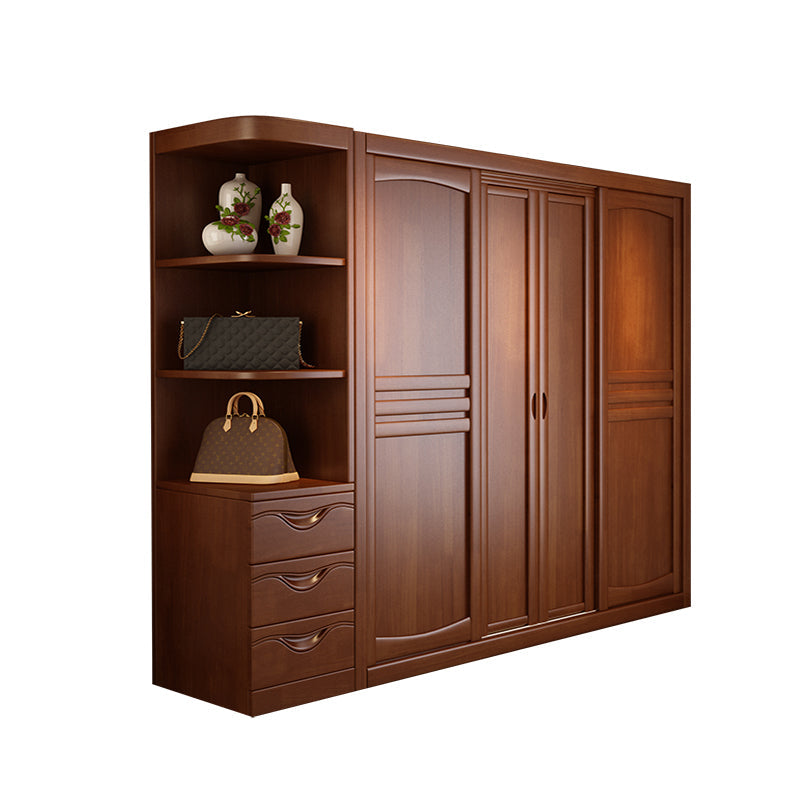 Rubber Wood Frame Wardrobe Freestanding Wardrobe Armoire with Shelves and Clothes Rail Armoire with Side Cabinet 91"L x 24"W x 83"H Clearhalo 'Armoires & Wardrobes' 'armoires_wardrobes' 'Bedroom Furniture' 'furn' 'furn_armoires_wardrobes' 'Furniture' 7371947