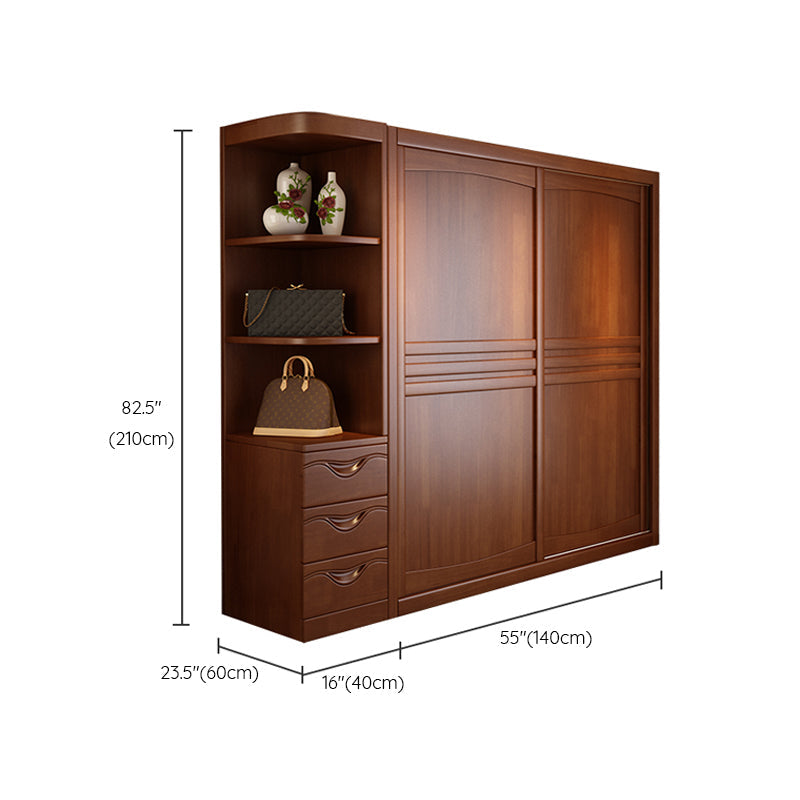 Rubber Wood Frame Wardrobe Freestanding Wardrobe Armoire with Shelves and Clothes Rail Clearhalo 'Armoires & Wardrobes' 'armoires_wardrobes' 'Bedroom Furniture' 'furn' 'furn_armoires_wardrobes' 'Furniture' 7371962