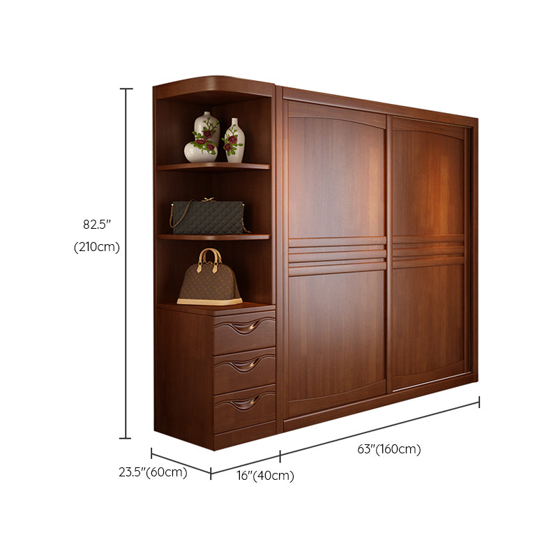 Rubber Wood Frame Wardrobe Freestanding Wardrobe Armoire with Shelves and Clothes Rail Clearhalo 'Armoires & Wardrobes' 'armoires_wardrobes' 'Bedroom Furniture' 'furn' 'furn_armoires_wardrobes' 'Furniture' 7371963