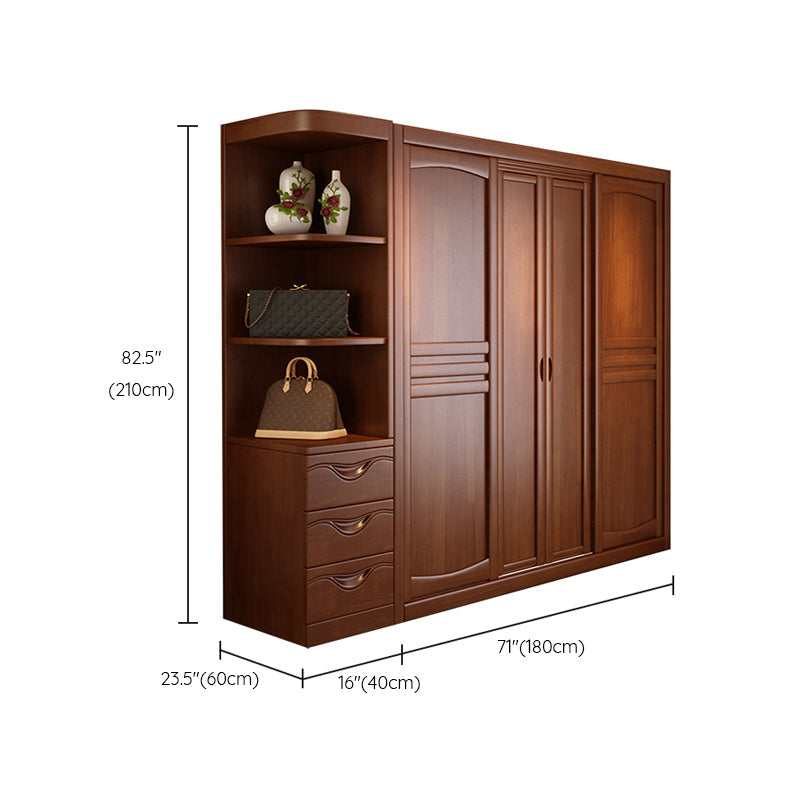 Rubber Wood Frame Wardrobe Freestanding Wardrobe Armoire with Shelves and Clothes Rail Clearhalo 'Armoires & Wardrobes' 'armoires_wardrobes' 'Bedroom Furniture' 'furn' 'furn_armoires_wardrobes' 'Furniture' 7371964