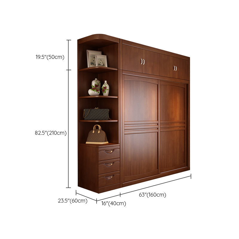Rubber Wood Frame Wardrobe Freestanding Wardrobe Armoire with Shelves and Clothes Rail Clearhalo 'Armoires & Wardrobes' 'armoires_wardrobes' 'Bedroom Furniture' 'furn' 'furn_armoires_wardrobes' 'Furniture' 7371968