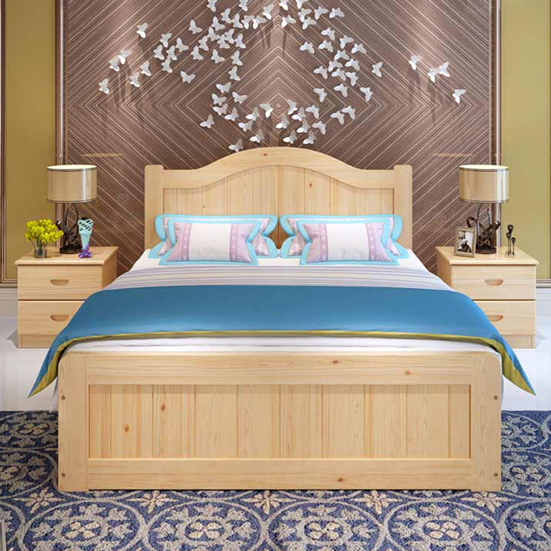 コンテンポラリーソリッドカラー標準ベッドウッドストレージキャメルバックベッドフレーム