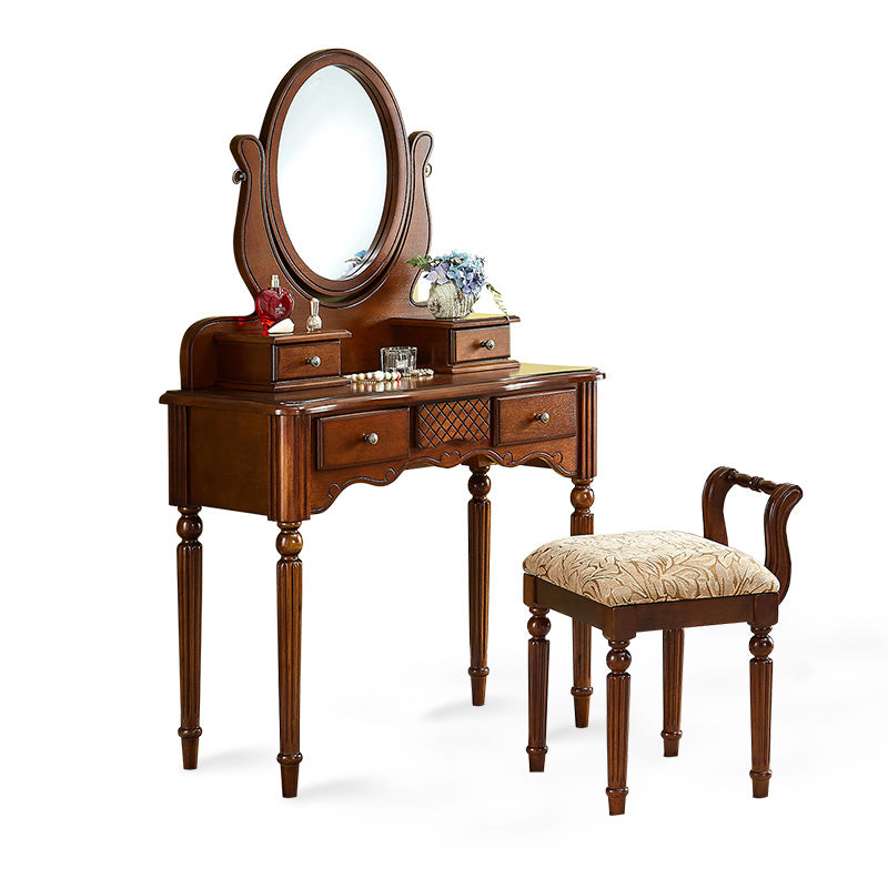 Solid Wood Makeup Table 57.08" H Makeup Vanity with 4 Drawers
