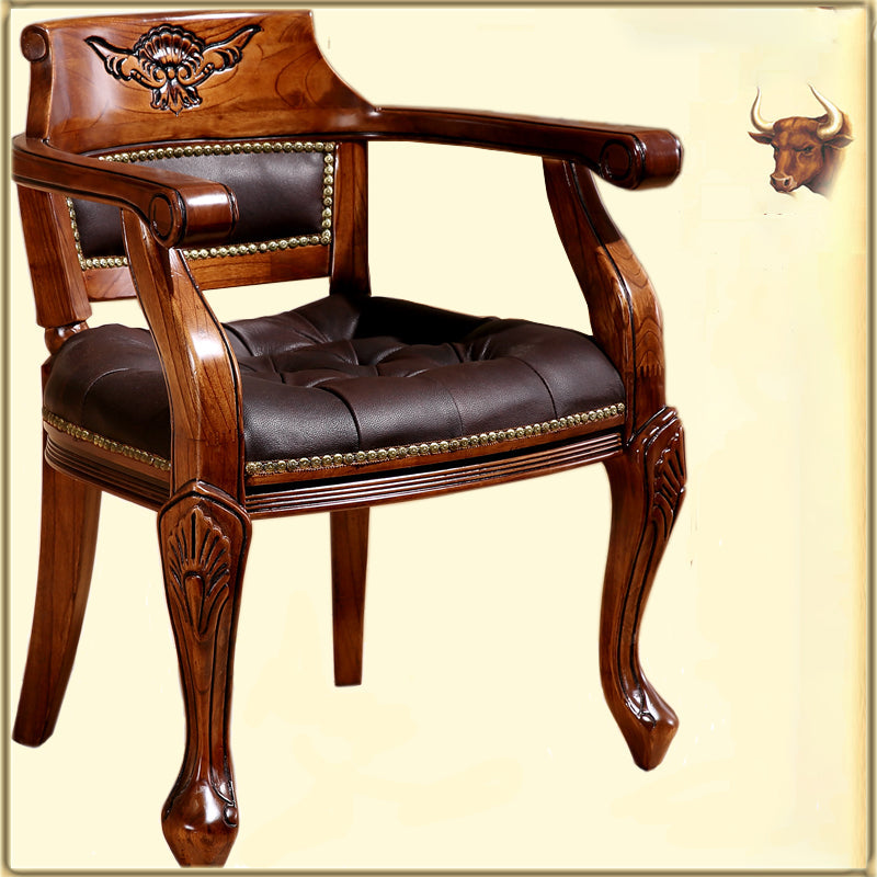 Rustieke stijl eetkamerstoel lederen stoel met houten basis voor thuis