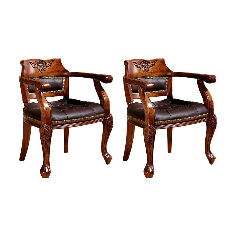 Rustieke stijl eetkamerstoel lederen stoel met houten basis voor thuis