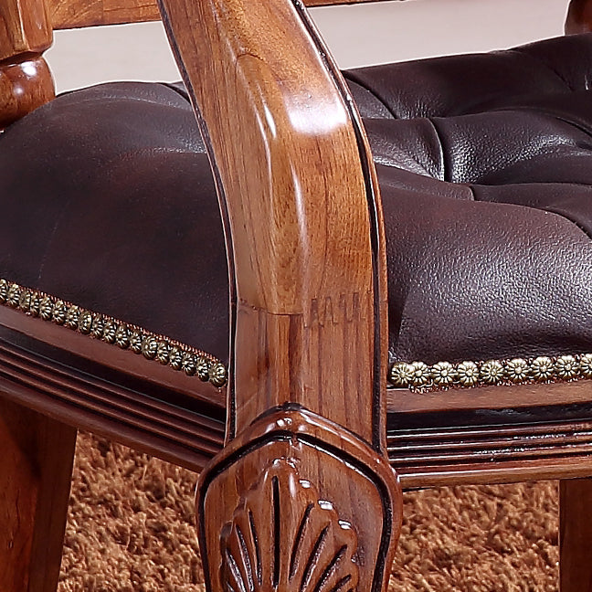 Rustieke stijl eetkamerstoel lederen stoel met houten basis voor thuis