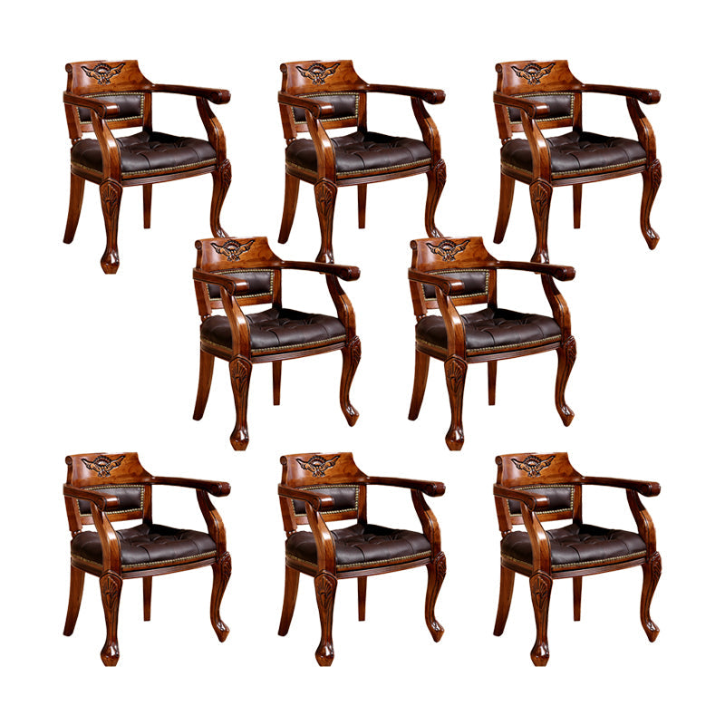 Rustieke stijl eetkamerstoel lederen stoel met houten basis voor thuis