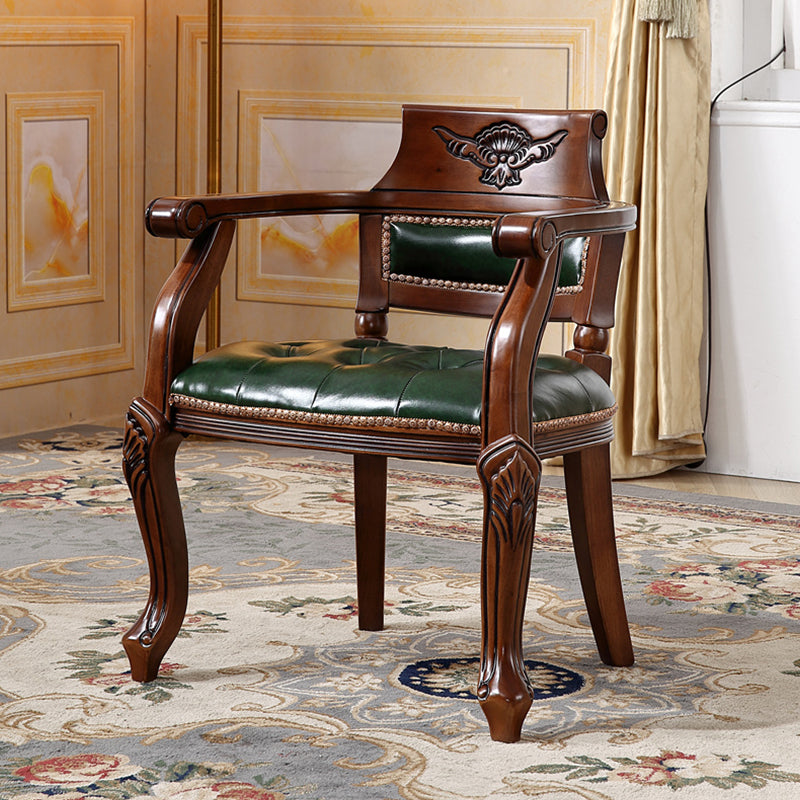 Rustieke stijl eetkamerstoel lederen stoel met houten basis voor thuis