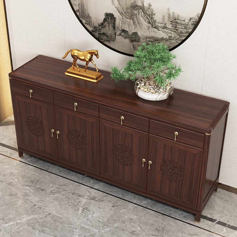 Modern Buffet Table Solid Wood Buffet Stand with Doors for Dining Room 79"L x 18"W x 35"H Brown Clearhalo 'buffet_sideboard' 'Buffets & Sideboards' 'furn' 'furn_buffet_sideboard' 'Furniture' 'Kitchen & Dining Furniture' 7373765