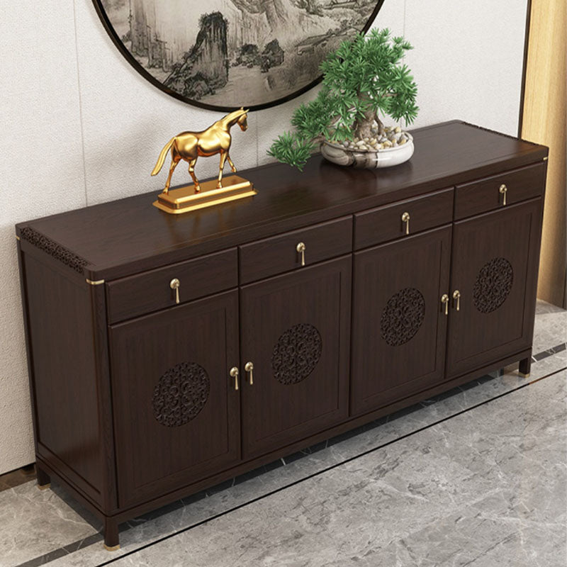 Modern Buffet Table Solid Wood Buffet Stand with Doors for Dining Room 87"L x 18"W x 35"H Dark Brown Clearhalo 'buffet_sideboard' 'Buffets & Sideboards' 'furn' 'furn_buffet_sideboard' 'Furniture' 'Kitchen & Dining Furniture' 7373768