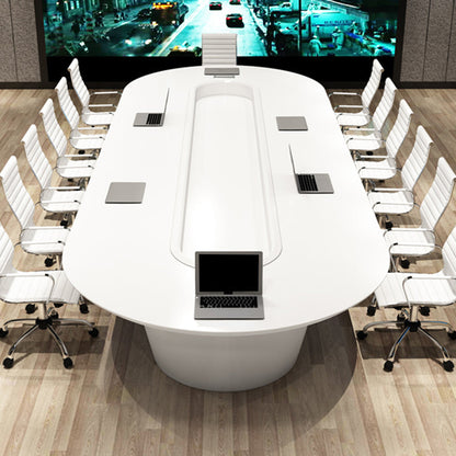 Contemporary Man-made Wood Writing Desk Oval White Office Desk for Office 94.5"L x 47.2"W x 29.5"H