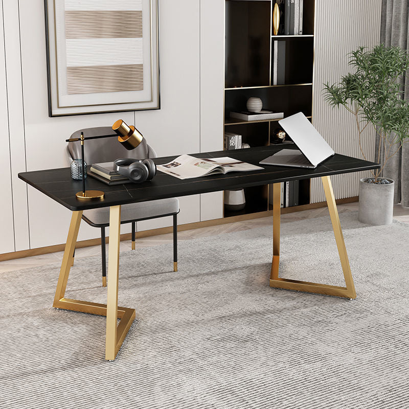 Glam -Schreibtisch Stein rechteckig 29,53 "großer Büroschreibtisch mit goldenen Beinen