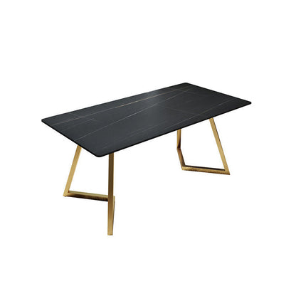 Glam -Schreibtisch Stein rechteckig 29,53 "großer Büroschreibtisch mit goldenen Beinen