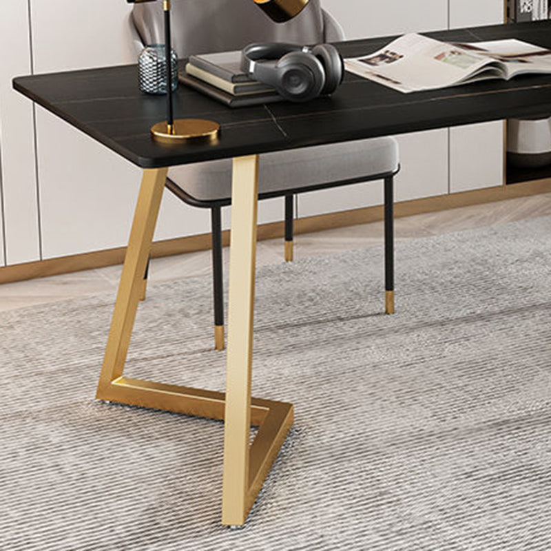 Glam -Schreibtisch Stein rechteckig 29,53 "großer Büroschreibtisch mit goldenen Beinen