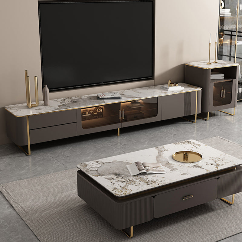 Stone TV Stand Console Enclosed Storage TV Media Console with Drawers Clearhalo 'furn' 'furn_tv_stands_entertainment_centers' 'Furniture' 'Living Room Furniture' 'TV Stands & Entertainment Centers' 'TV Stands & Media Storage Furniture' 'tv_stands_entertainment_centers' 7374981