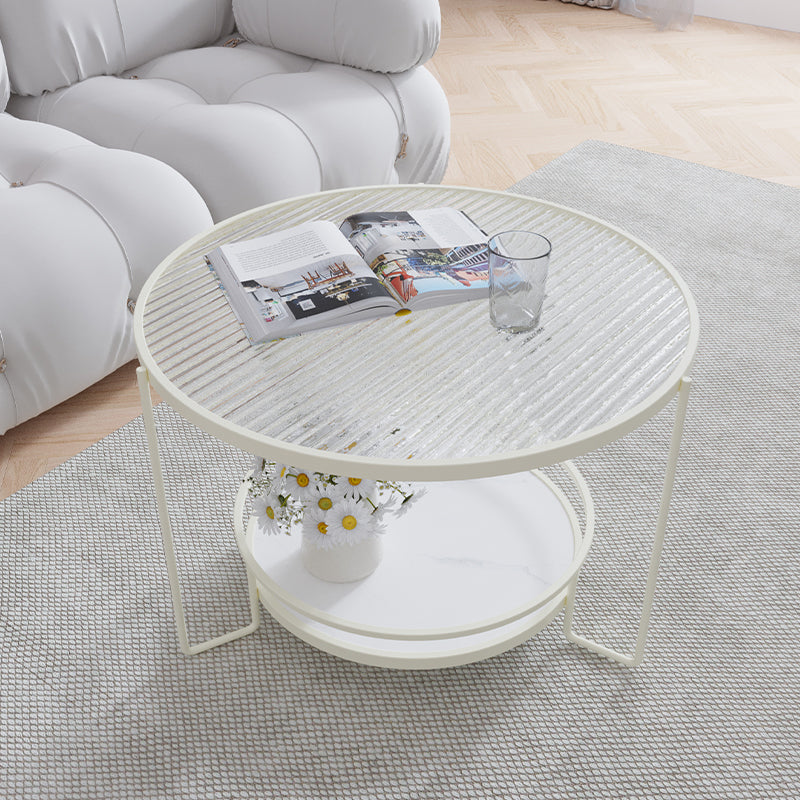 Contemporary Glass Top Coffee Table Round Metal Frame Cocktail Table Clearhalo 'Coffee & Accent Tables' 'Coffee Tables' 'coffee_tables' 'furn' 'furn_coffee_tables' 'Furniture' 'Living Room Furniture' 7375105