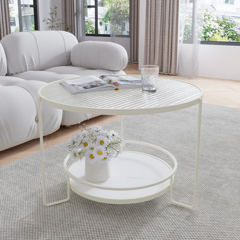 Contemporary Glass Top Coffee Table Round Metal Frame Cocktail Table Clearhalo 'Coffee & Accent Tables' 'Coffee Tables' 'coffee_tables' 'furn' 'furn_coffee_tables' 'Furniture' 'Living Room Furniture' 7375108