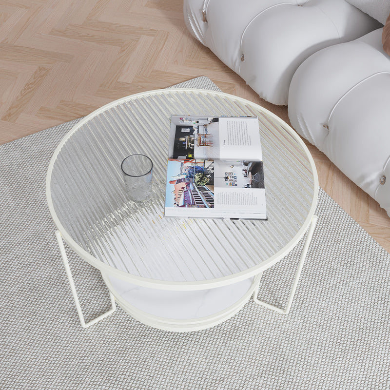 Contemporary Glass Top Coffee Table Round Metal Frame Cocktail Table Clearhalo 'Coffee & Accent Tables' 'Coffee Tables' 'coffee_tables' 'furn' 'furn_coffee_tables' 'Furniture' 'Living Room Furniture' 7375109