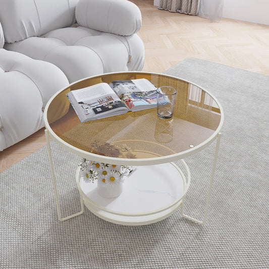 Contemporary Glass Top Coffee Table Round Metal Frame Cocktail Table Clearhalo 'Coffee & Accent Tables' 'Coffee Tables' 'coffee_tables' 'furn' 'furn_coffee_tables' 'Furniture' 'Living Room Furniture' 7375110
