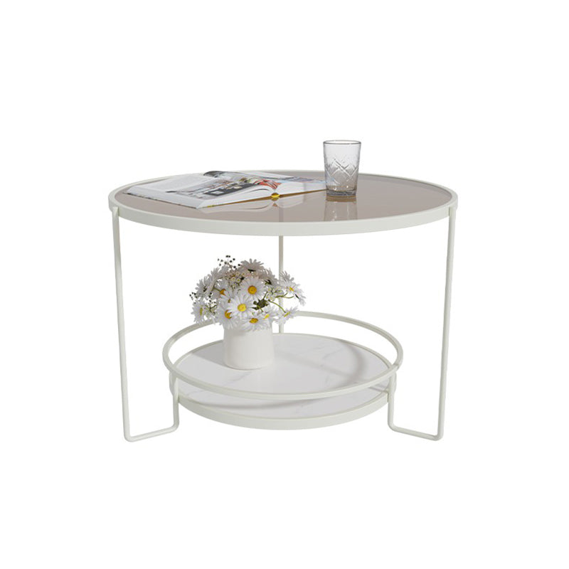 Contemporary Glass Top Coffee Table Round Metal Frame Cocktail Table Clearhalo 'Coffee & Accent Tables' 'Coffee Tables' 'coffee_tables' 'furn' 'furn_coffee_tables' 'Furniture' 'Living Room Furniture' 7375111