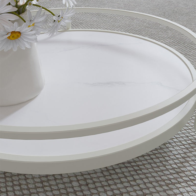 Contemporary Glass Top Coffee Table Round Metal Frame Cocktail Table Clearhalo 'Coffee & Accent Tables' 'Coffee Tables' 'coffee_tables' 'furn' 'furn_coffee_tables' 'Furniture' 'Living Room Furniture' 7375112
