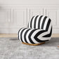 Solid Wood Chair Round Base Style Lounge Accent Chair for Living Room Black White Wavy Striped Flannel 1 Piece Clearhalo 'Accent Chairs' 'accent_chairs' 'Chairs & Seating' 'furn' 'furn_accent_chairs' 'Furniture' 'Living Room Furniture' 7375199