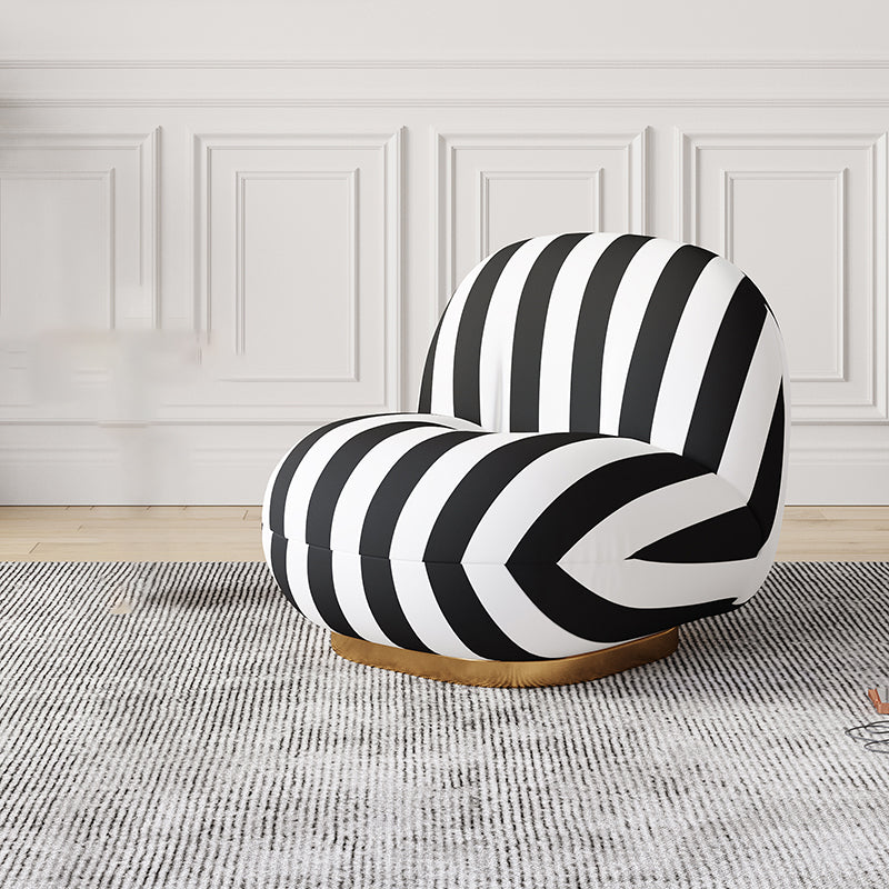 Solid Wood Chair Round Base Style Lounge Accent Chair for Living Room Black White Wavy Striped Flannel 1 Piece Clearhalo 'Accent Chairs' 'accent_chairs' 'Chairs & Seating' 'furn' 'furn_accent_chairs' 'Furniture' 'Living Room Furniture' 7375199