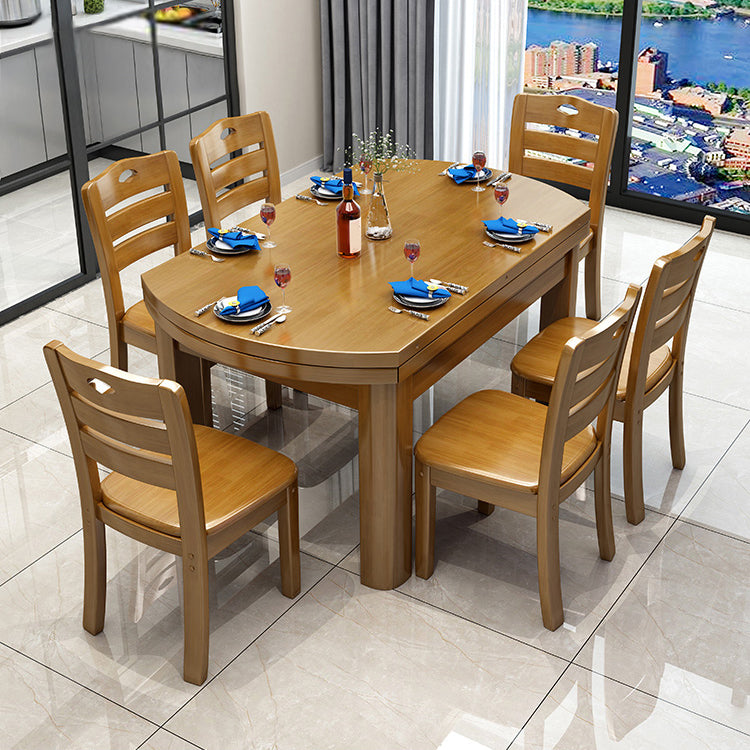 Modern Style Furniture Set 7 Pcs Round Solid Wood Dinette Table with Armless Chair