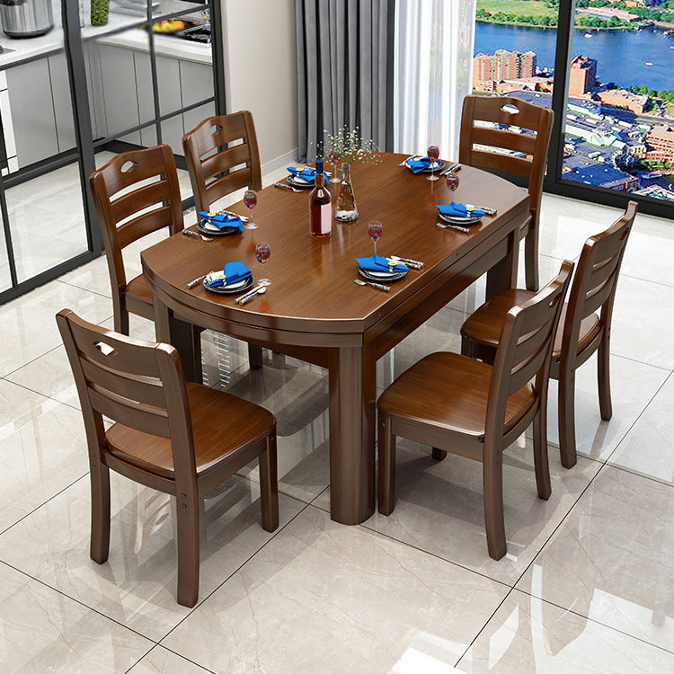 Modern Style Furniture Set 7 Pcs Round Solid Wood Dinette Table with Armless Chair
