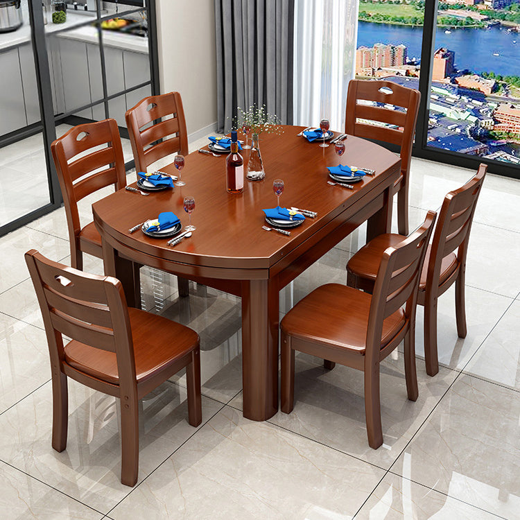 Modern Style Furniture Set 7 Pcs Round Solid Wood Dinette Table with Armless Chair