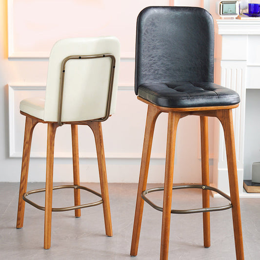 Modern Style Bar Stool Leather Backrest Bar Stools with Wooden Base Clearhalo 'Bar Furniture' 'Bar Stools' 'bar_stools' 'furn' 'furn_bar_stools' 'Furniture' 'Kitchen & Dining Furniture' 7376285