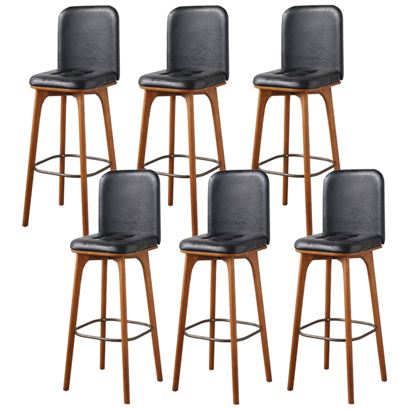 Modern Style Bar Stool Leather Backrest Bar Stools with Wooden Base Walnut+Black 6 Piece Set Clearhalo 'Bar Furniture' 'Bar Stools' 'bar_stools' 'furn' 'furn_bar_stools' 'Furniture' 'Kitchen & Dining Furniture' 7376289
