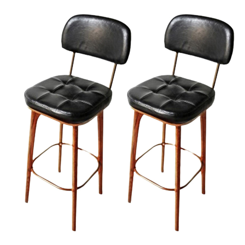 Modern Style Bar Stool Leather Backrest Bar Stools with Wooden Base Black 2 Piece Set Clearhalo 'Bar Furniture' 'Bar Stools' 'bar_stools' 'furn' 'furn_bar_stools' 'Furniture' 'Kitchen & Dining Furniture' 7376307