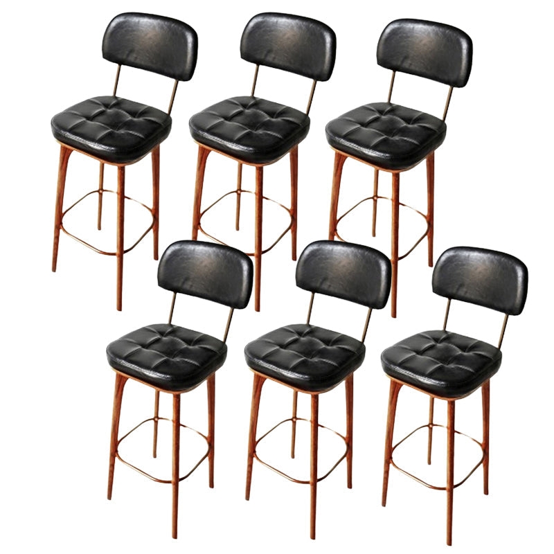 Modern Style Bar Stool Leather Backrest Bar Stools with Wooden Base Black 6 Piece Set Clearhalo 'Bar Furniture' 'Bar Stools' 'bar_stools' 'furn' 'furn_bar_stools' 'Furniture' 'Kitchen & Dining Furniture' 7376309