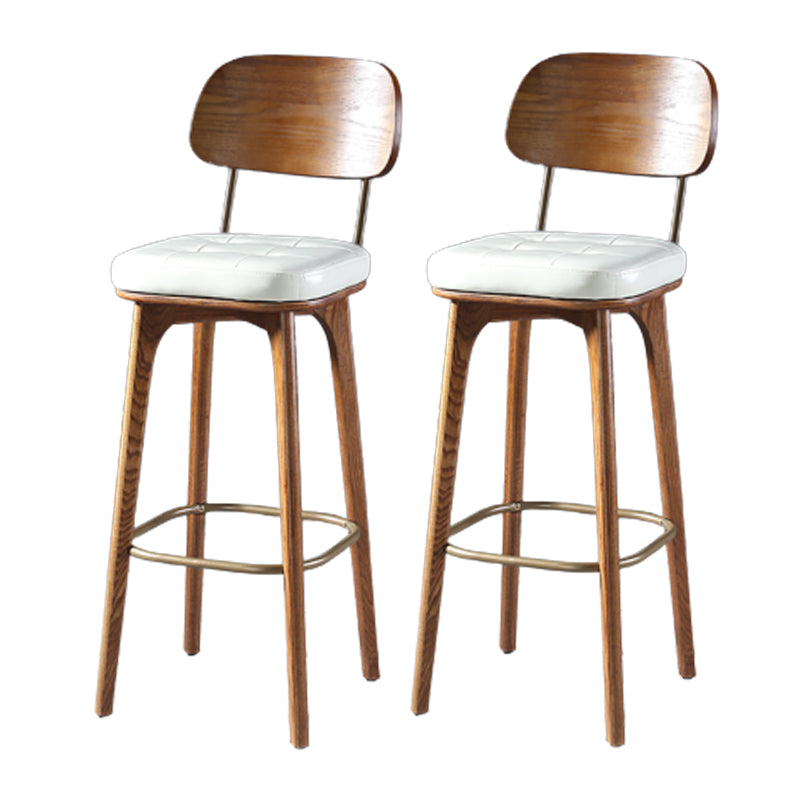 Modern Style Bar Stool Leather Backrest Bar Stools with Wooden Base White-Brown 2 Piece Set Clearhalo 'Bar Furniture' 'Bar Stools' 'bar_stools' 'furn' 'furn_bar_stools' 'Furniture' 'Kitchen & Dining Furniture' 7376311