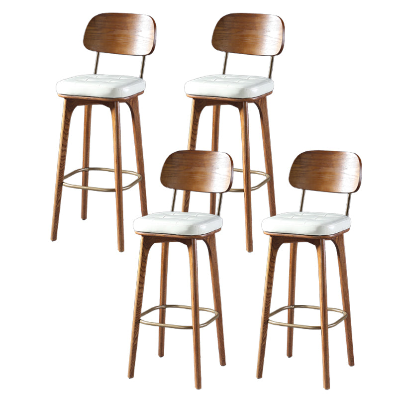 Modern Style Bar Stool Leather Backrest Bar Stools with Wooden Base White-Brown 4 Piece Set Clearhalo 'Bar Furniture' 'Bar Stools' 'bar_stools' 'furn' 'furn_bar_stools' 'Furniture' 'Kitchen & Dining Furniture' 7376312