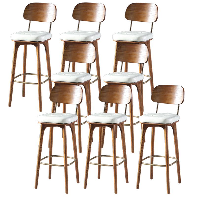Modern Style Bar Stool Leather Backrest Bar Stools with Wooden Base White-Brown 8 Piece Set Clearhalo 'Bar Furniture' 'Bar Stools' 'bar_stools' 'furn' 'furn_bar_stools' 'Furniture' 'Kitchen & Dining Furniture' 7376314