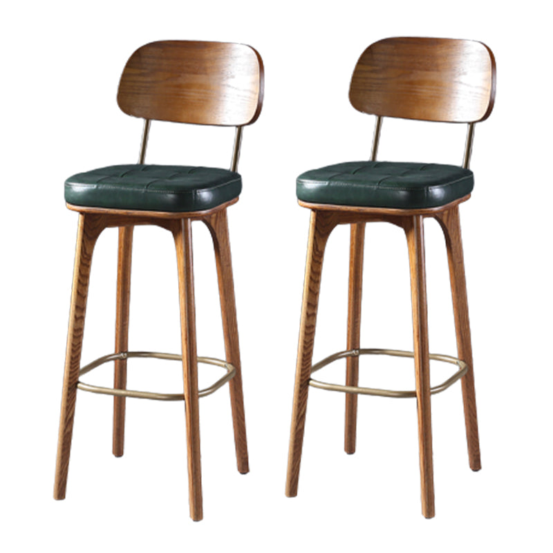 Modern Style Bar Stool Leather Backrest Bar Stools with Wooden Base Green-Brown 2 Piece Set Clearhalo 'Bar Furniture' 'Bar Stools' 'bar_stools' 'furn' 'furn_bar_stools' 'Furniture' 'Kitchen & Dining Furniture' 7376315