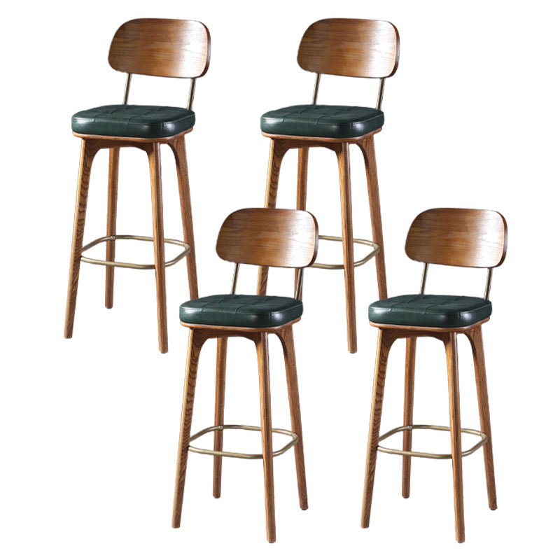 Modern Style Bar Stool Leather Backrest Bar Stools with Wooden Base Green-Brown 4 Piece Set Clearhalo 'Bar Furniture' 'Bar Stools' 'bar_stools' 'furn' 'furn_bar_stools' 'Furniture' 'Kitchen & Dining Furniture' 7376316