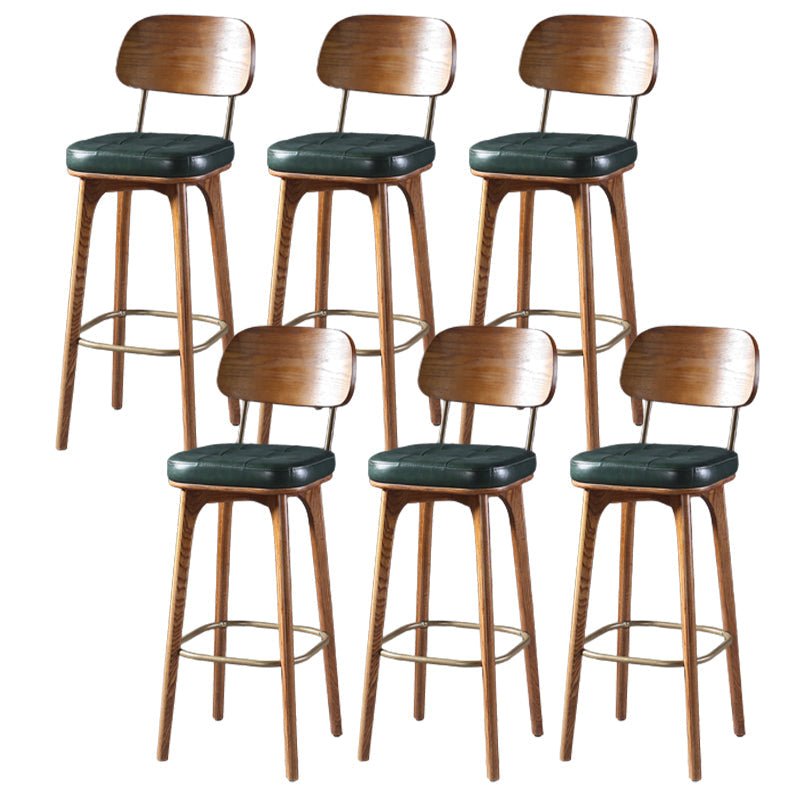 Modern Style Bar Stool Leather Backrest Bar Stools with Wooden Base Green-Brown 6 Piece Set Clearhalo 'Bar Furniture' 'Bar Stools' 'bar_stools' 'furn' 'furn_bar_stools' 'Furniture' 'Kitchen & Dining Furniture' 7376317