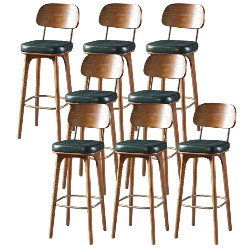 Modern Style Bar Stool Leather Backrest Bar Stools with Wooden Base Green-Brown 8 Piece Set Clearhalo 'Bar Furniture' 'Bar Stools' 'bar_stools' 'furn' 'furn_bar_stools' 'Furniture' 'Kitchen & Dining Furniture' 7376318