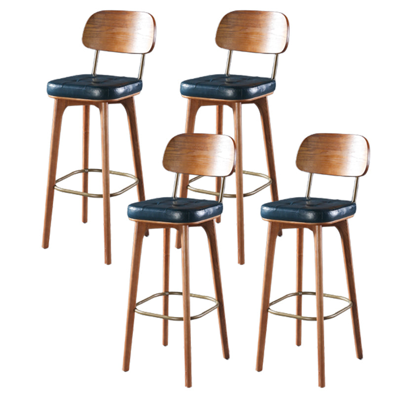 Modern Style Bar Stool Leather Backrest Bar Stools with Wooden Base Blue-Brown 4 Piece Set Clearhalo 'Bar Furniture' 'Bar Stools' 'bar_stools' 'furn' 'furn_bar_stools' 'Furniture' 'Kitchen & Dining Furniture' 7376320