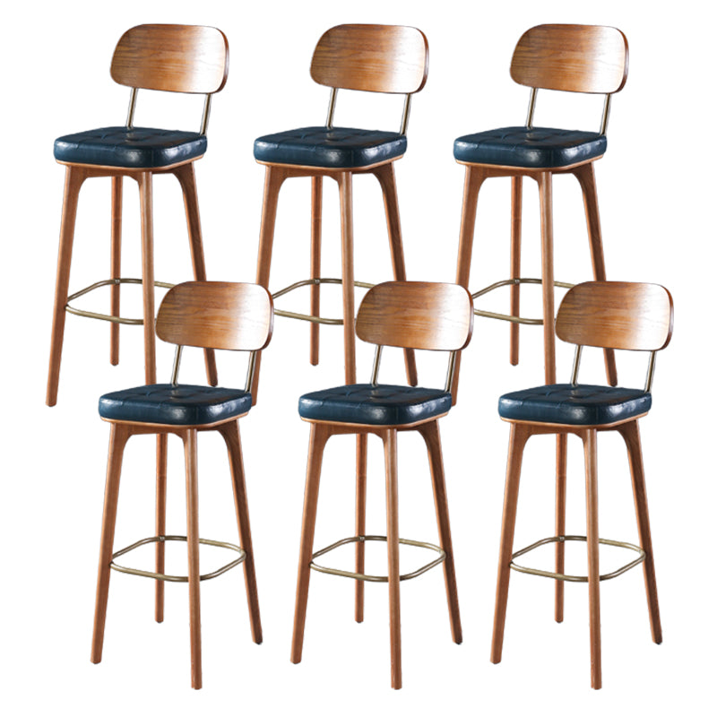 Modern Style Bar Stool Leather Backrest Bar Stools with Wooden Base Blue-Brown 6 Piece Set Clearhalo 'Bar Furniture' 'Bar Stools' 'bar_stools' 'furn' 'furn_bar_stools' 'Furniture' 'Kitchen & Dining Furniture' 7376321