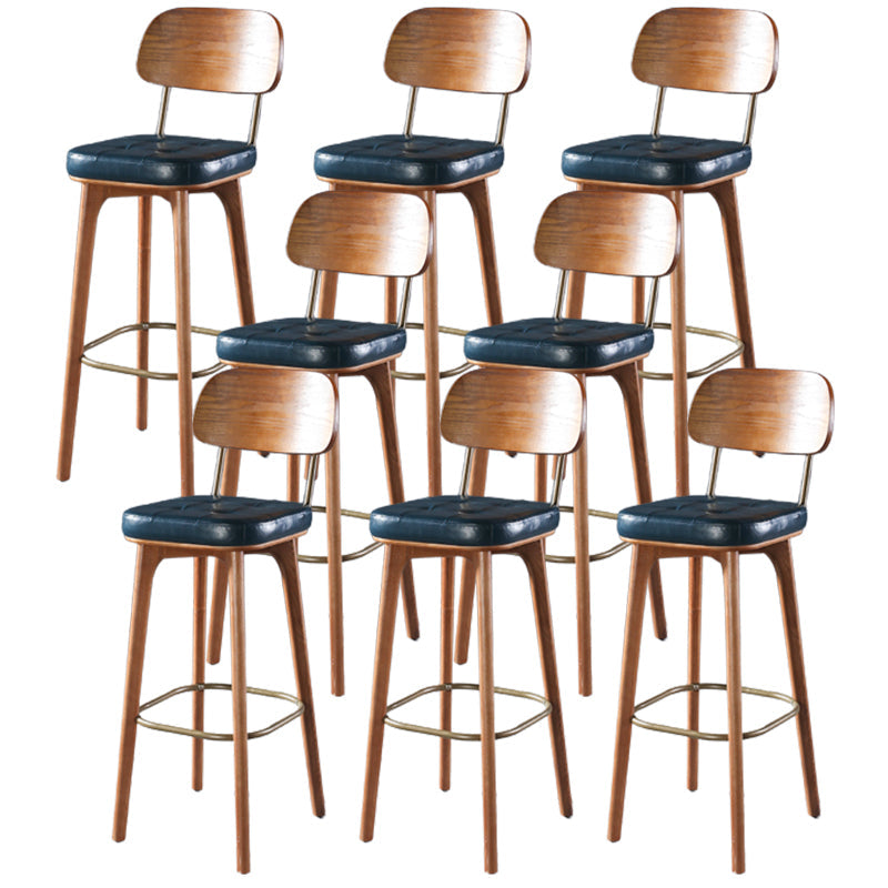Modern Style Bar Stool Leather Backrest Bar Stools with Wooden Base Blue-Brown 8 Piece Set Clearhalo 'Bar Furniture' 'Bar Stools' 'bar_stools' 'furn' 'furn_bar_stools' 'Furniture' 'Kitchen & Dining Furniture' 7376322