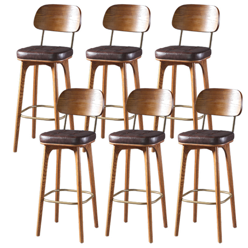 Modern Style Bar Stool Leather Backrest Bar Stools with Wooden Base Coffee 6 Piece Set Clearhalo 'Bar Furniture' 'Bar Stools' 'bar_stools' 'furn' 'furn_bar_stools' 'Furniture' 'Kitchen & Dining Furniture' 7376325